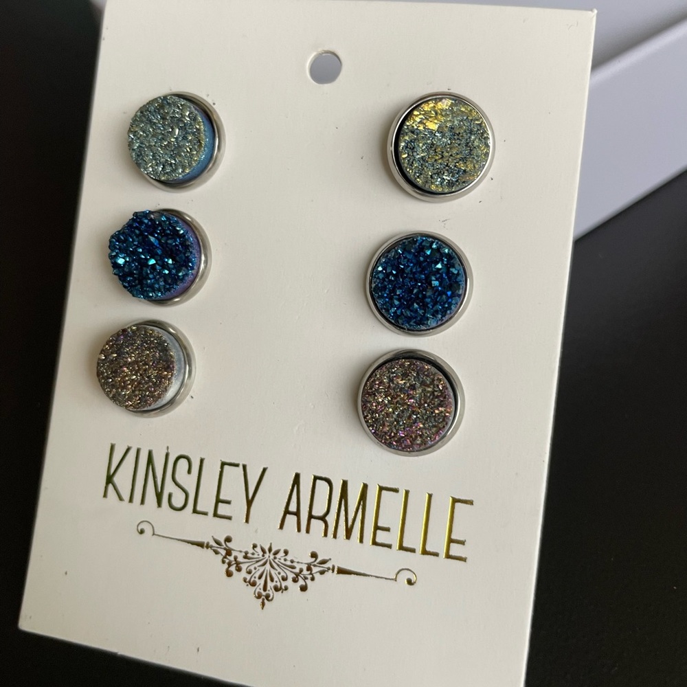 Kinsley Armelle, Stone Collection - Silver Cosmic Quartz Earring Set